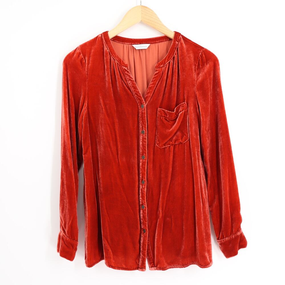 Sundance Sz S Soft Velvet Button Down Long Sleeve Shirt Blouse Boho Holiday